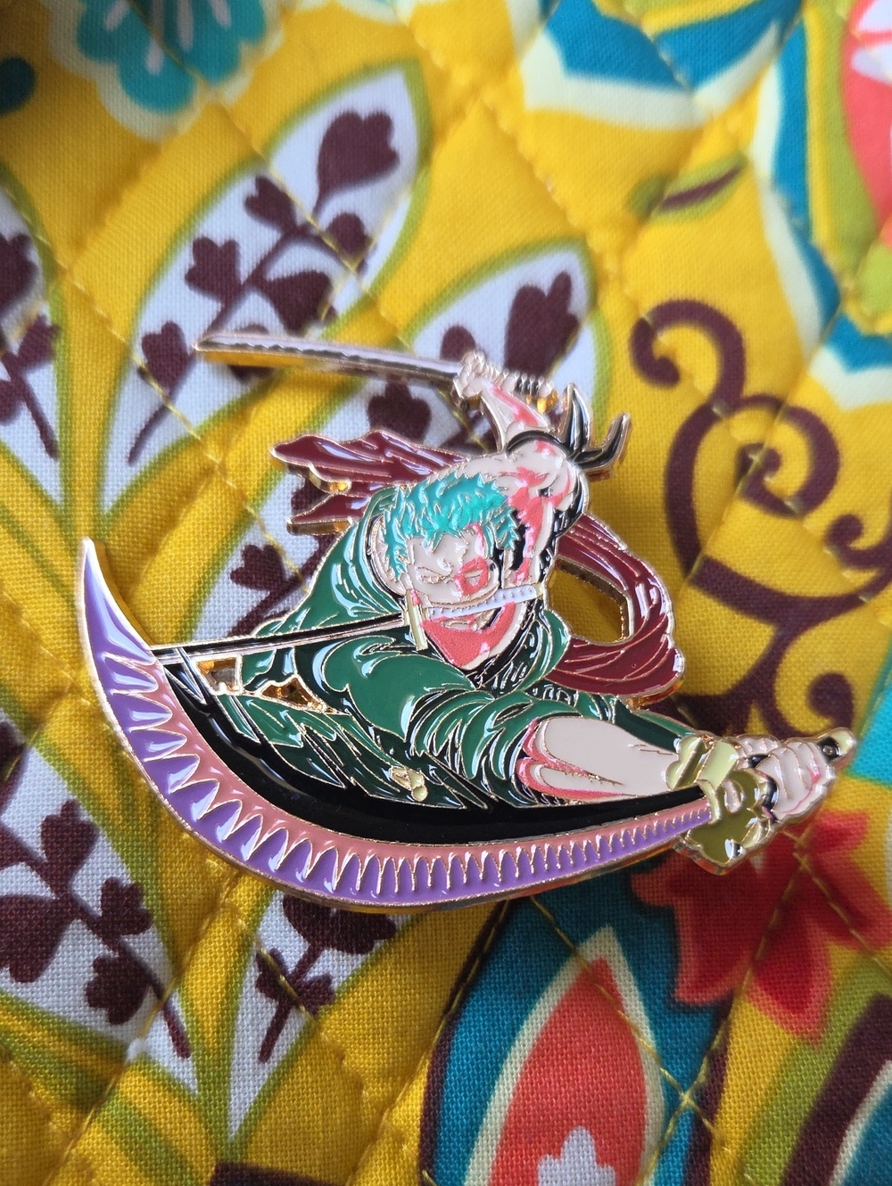 Onepiece Enamel Pin - Teal Hair & Purple Scythe Zoro